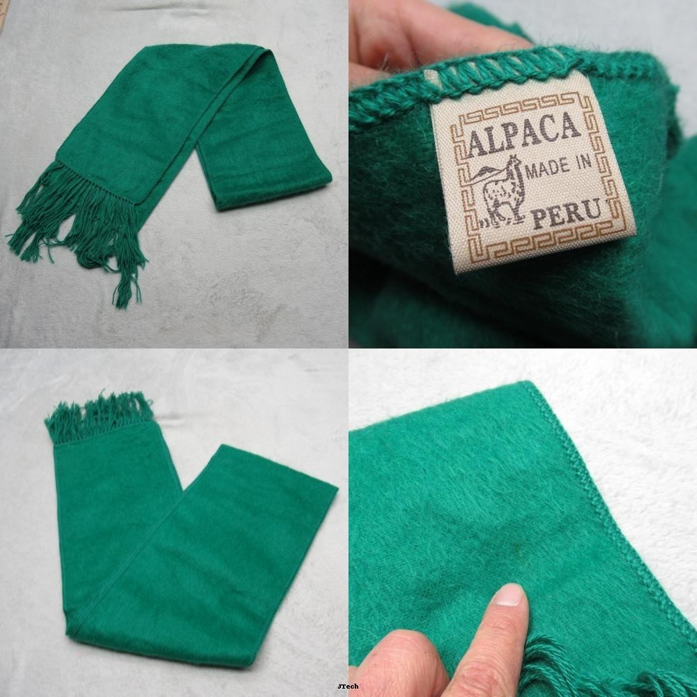 Alpaca Scarf Unisex One Size Green Fringe Soft Fuzzy Neck Warmer Winter‎ Peru